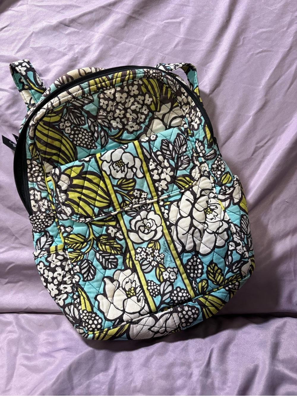 Vera Bradley Quilted Mini Backpack in Aqua Floral Pattern